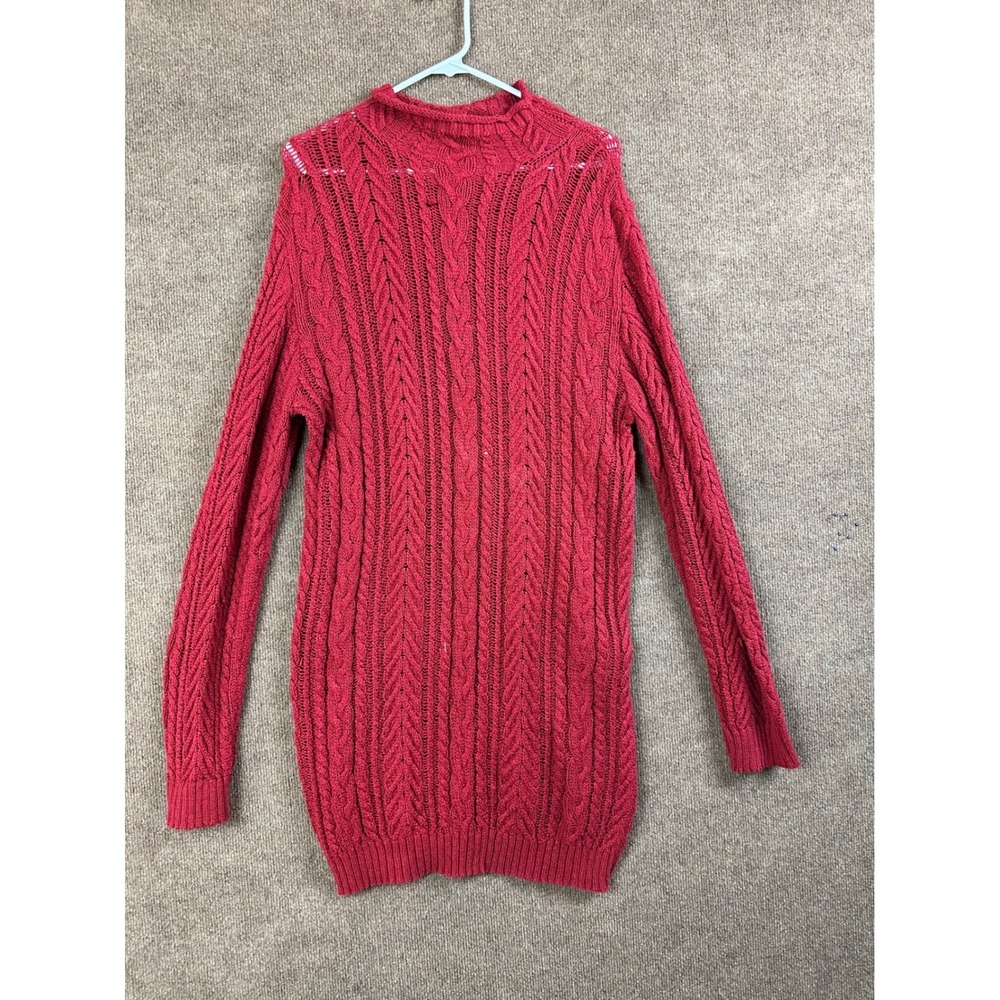 Ralph Lauren Cable Knit Sweater Dress Women's Medium Red Cotton Blend